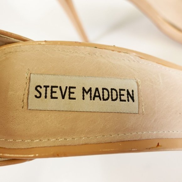 STEVE‎ MADDEN Heels 9 Patent Leather Beige Pump Nude Ankle Strap Stiletto Heels - Picture 2 of 12
